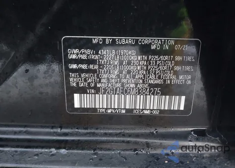 2021 Subaru Crosstrek Premium из США, поврежденный, VIN JF2GTAEC6M8384275